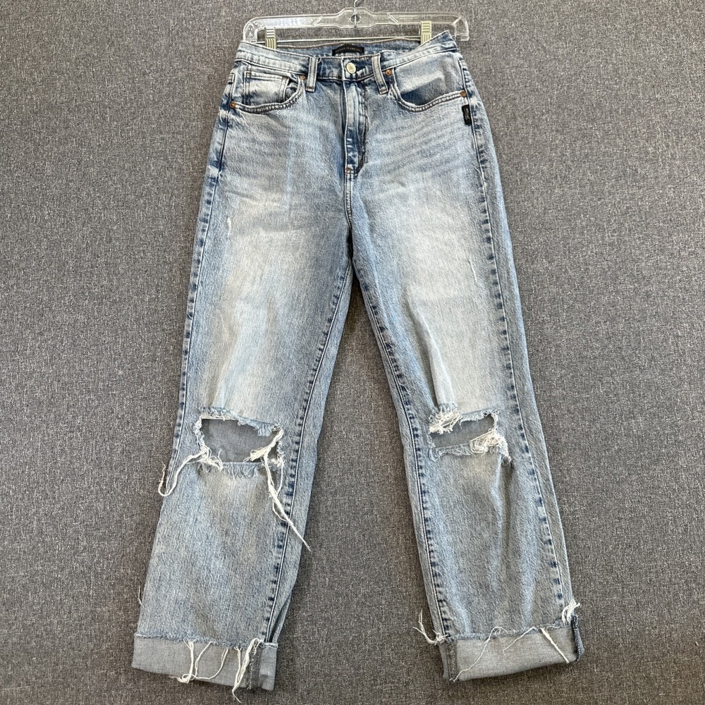 Silver Jeans Womens 28x27 High Rise Straight‎ Distressed Light Wash Denim Jeans